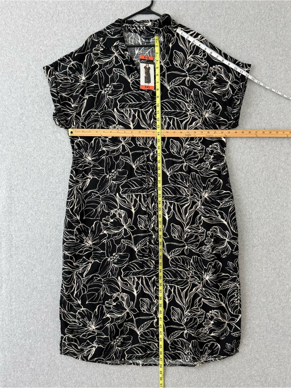Badgley Mischka Jewel Womens Midi Dress XXL Black White Floral Short Sleeve READ - Picture 13 of 16